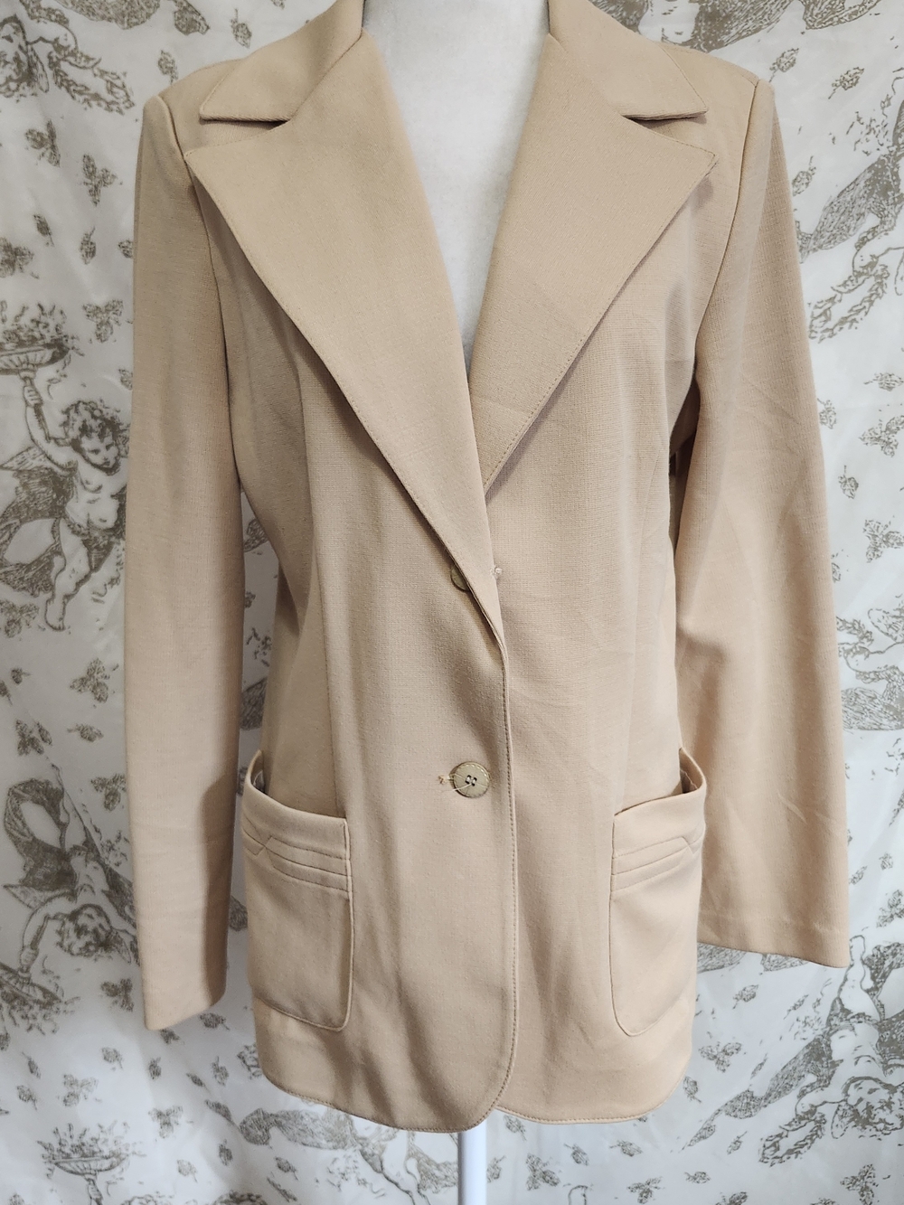 Vintage 70s Koret Blazer Jacket Tan Beige Wide Lapel Boho Retro Sz 12 Fits S/M